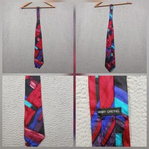 Henry Grethel Silk Neck Tie Mens Multicolor Abstract Geometric Print
